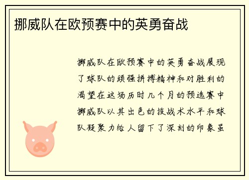 挪威队在欧预赛中的英勇奋战